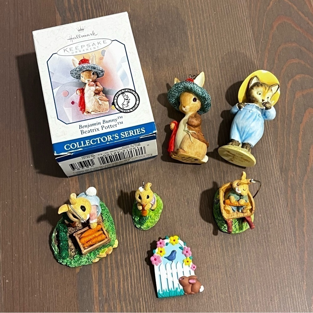 Lot of SIX Vintage 90s Hallmark Easter Ornaments & Pin Peter Rabbit Tom Kitten